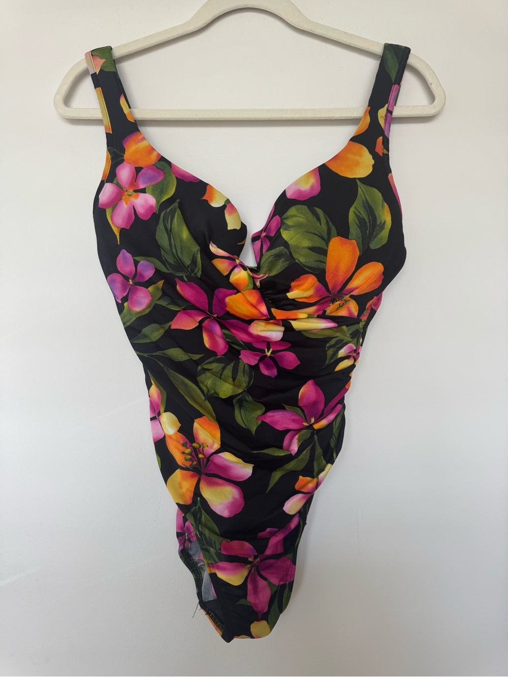 Miraclesuit Black One-Piece Swimsuit with Pink, Orange & Green Floral Print 12